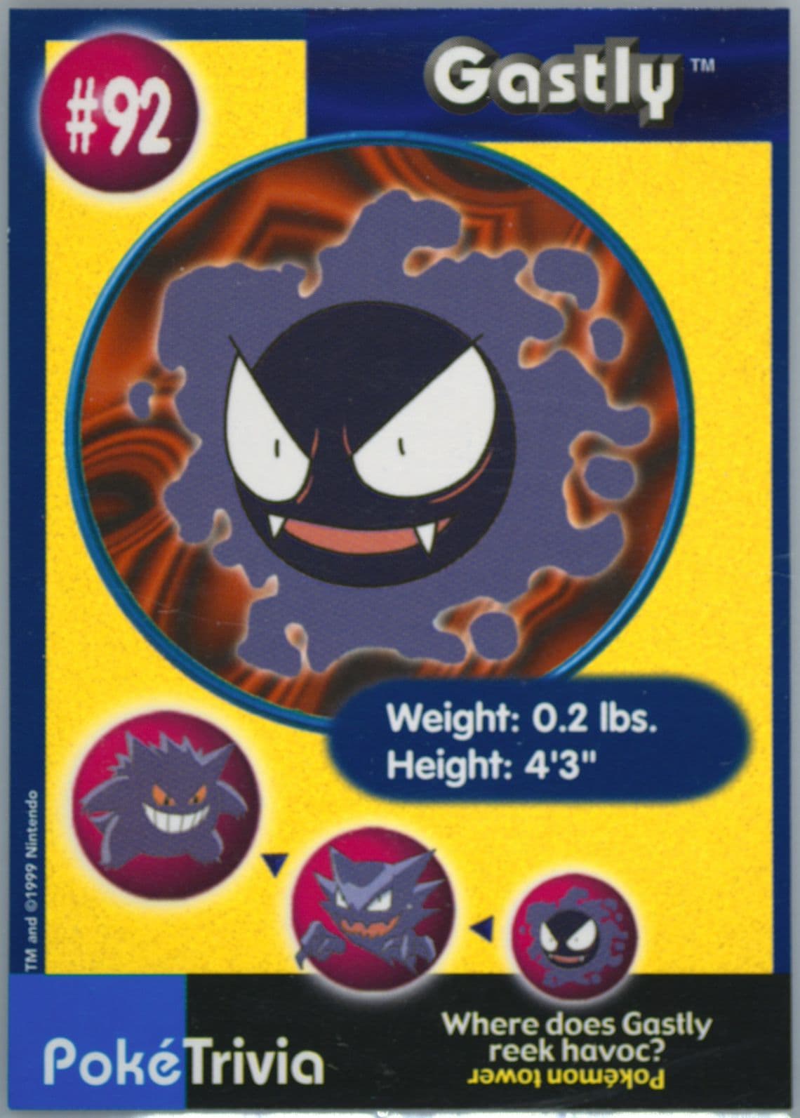 Gastly (92) 1999 Pokemon Burger King