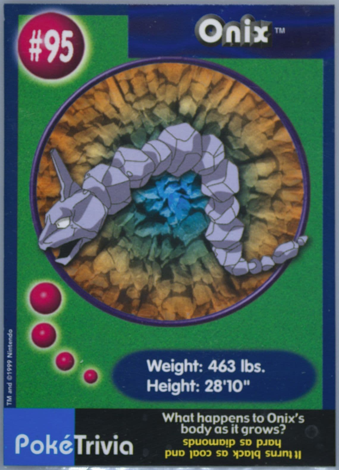 Onix (95) 1999 Pokemon Burger King