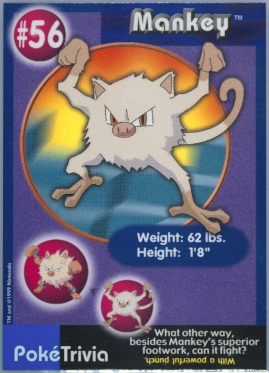 Mankey (56) 1999 Pokemon Burger King