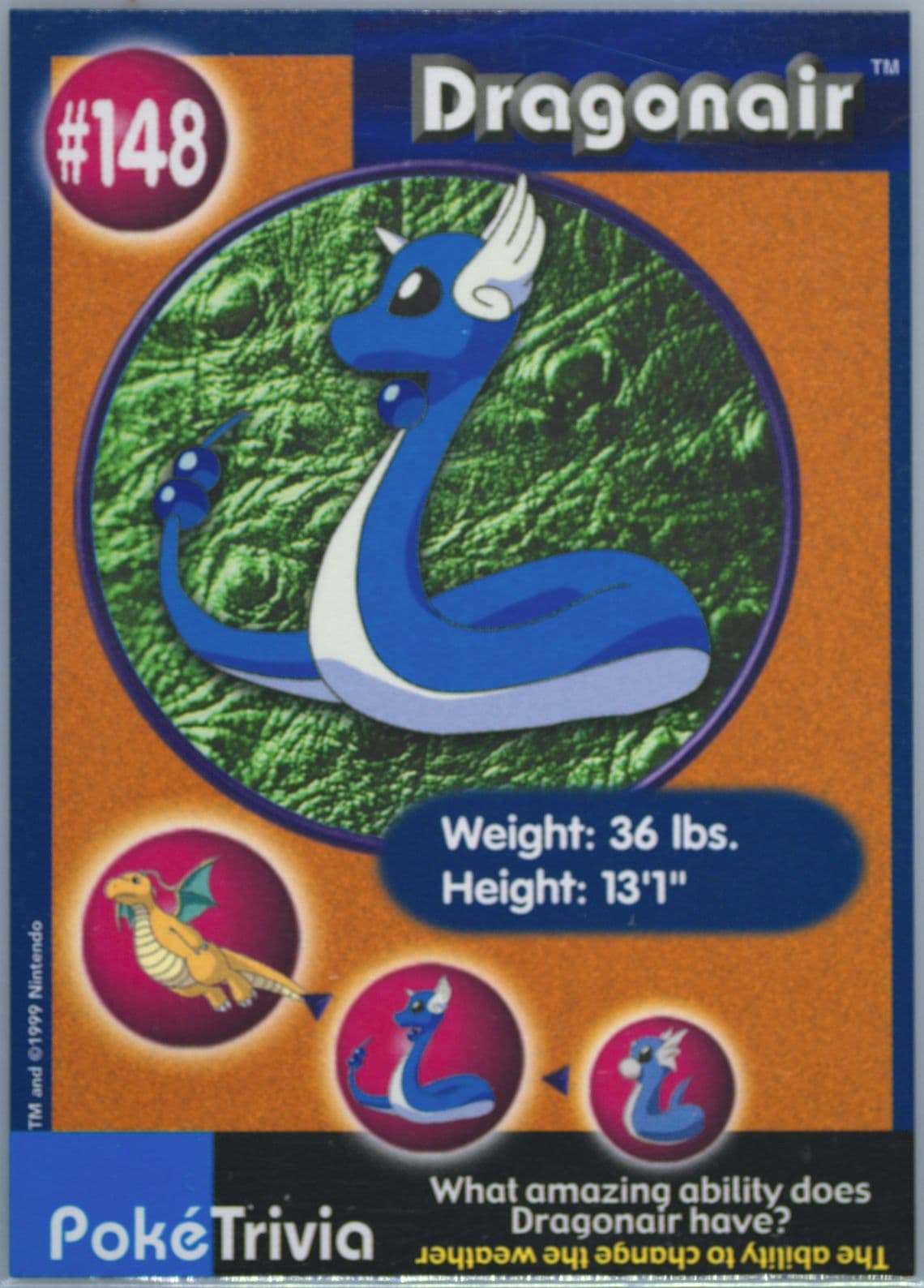 Dragonair (148) 1999 Pokemon Burger King