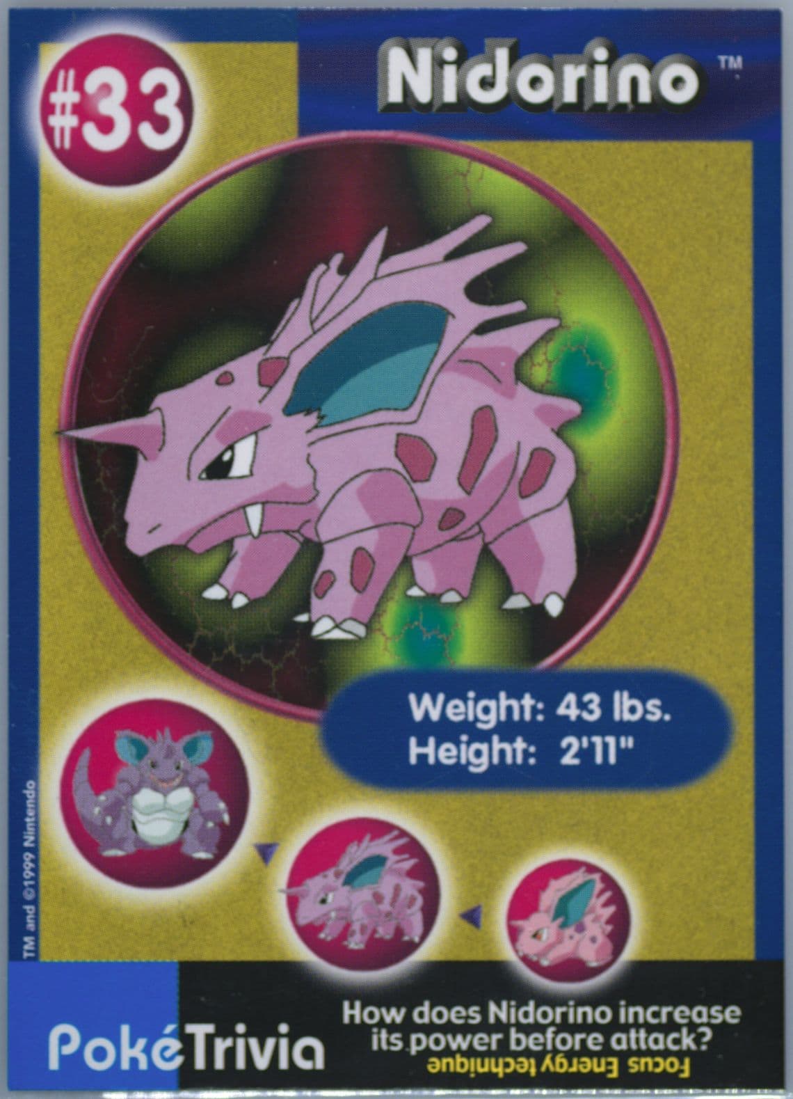 Nidorino (33) 1999 Pokemon Burger King
