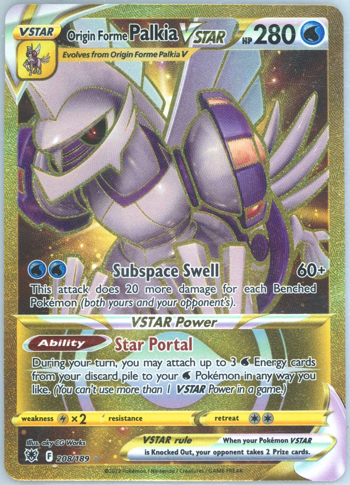 Full Art/Origin Forme Palkia Vstar Secret (208) 2022 Pokemon Sword & Shield Astral Radiance