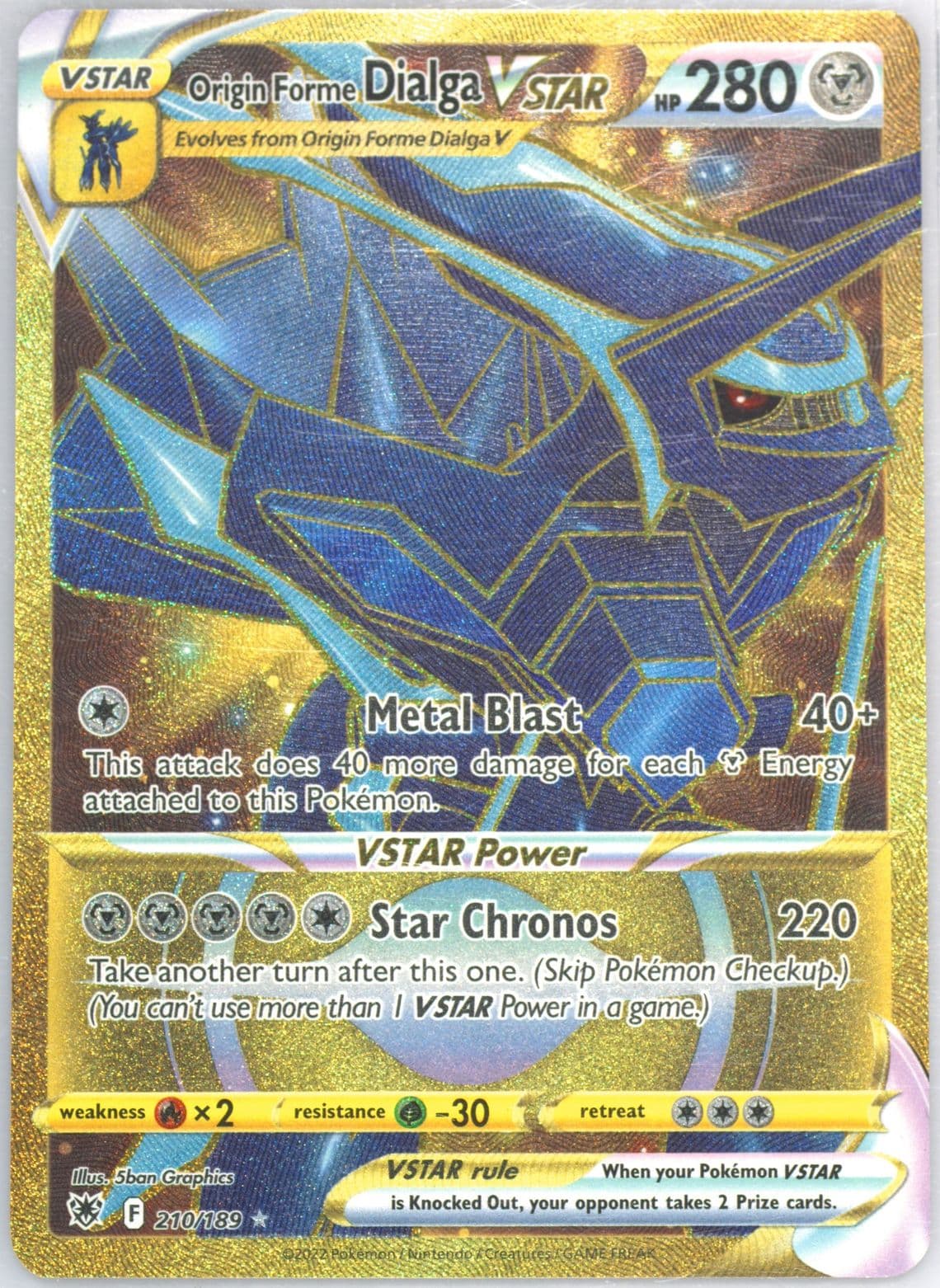 Full Art/Origin Forme Dialga Vstar Secret (210) 2022 Pokemon Sword & Shield Astral Radiance