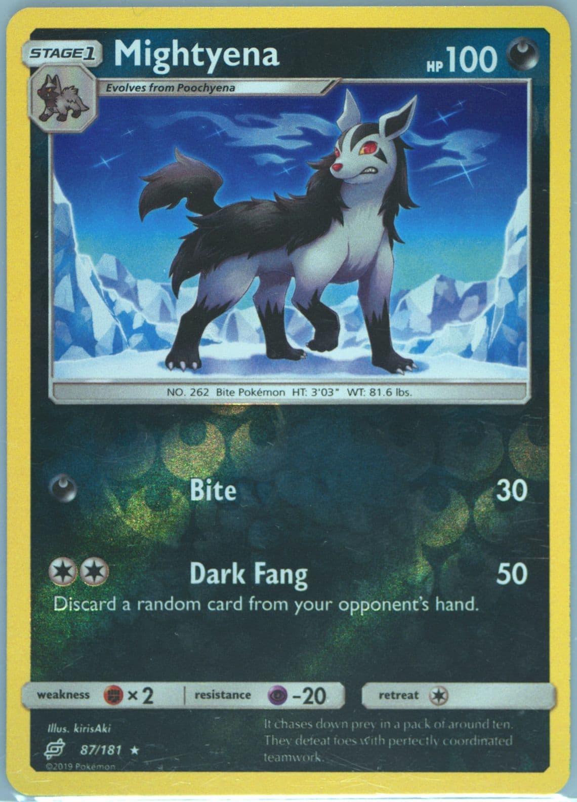 Mightyena-Reverse Foil (87) 2019 Pokemon Sun & Moon Team Up