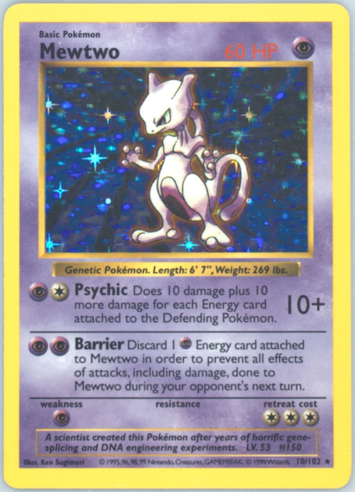 Mewtwo-Holo Shadowless (10) 1999 Pokemon Game