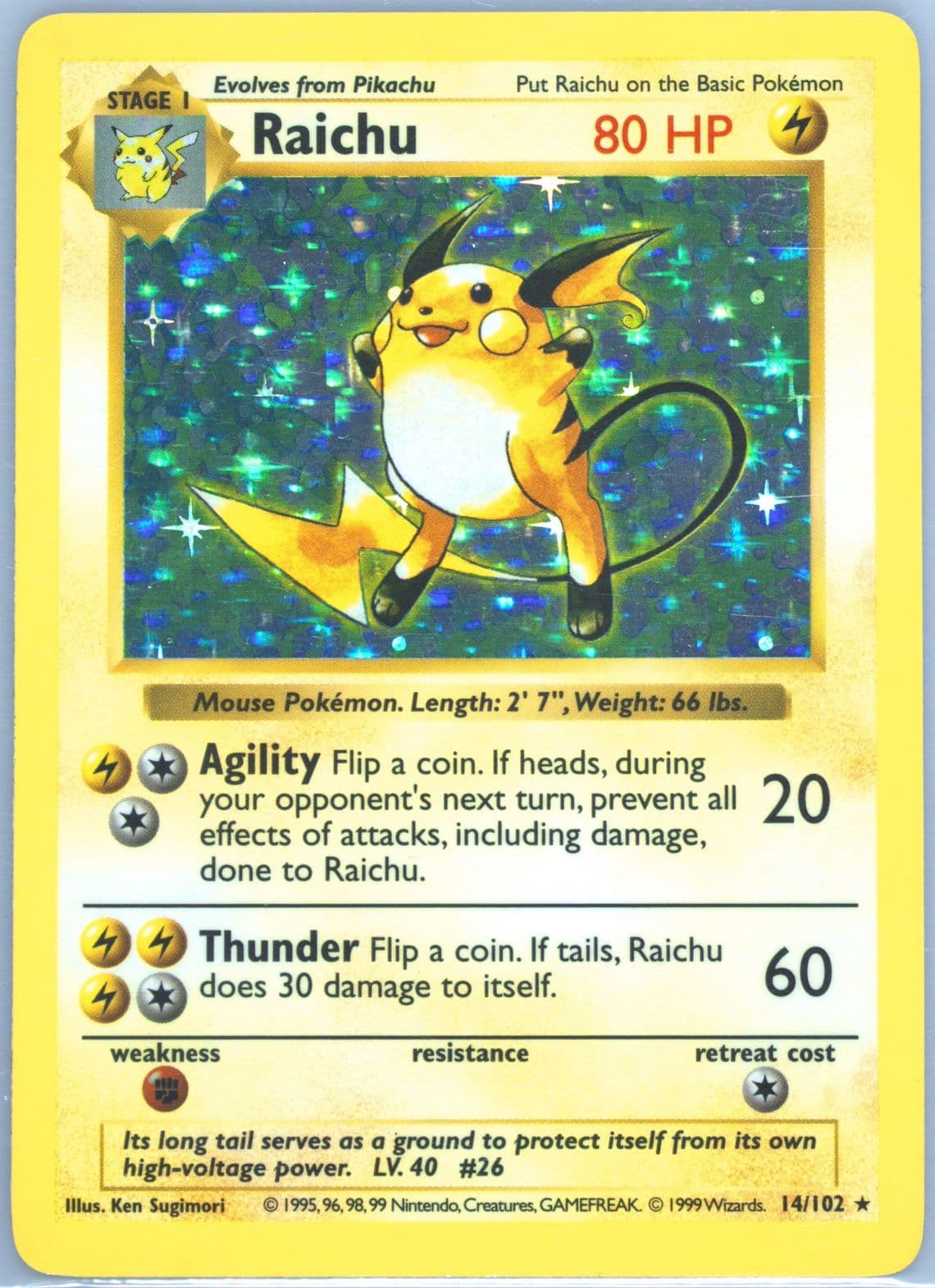 Raichu-Holo Shadowless (14) 1999 Pokemon Game