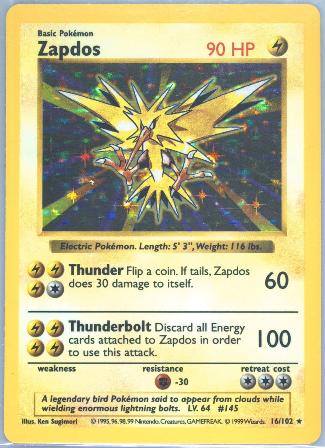 Zapdos-Holo Shadowless (16) 1999 Pokemon Game