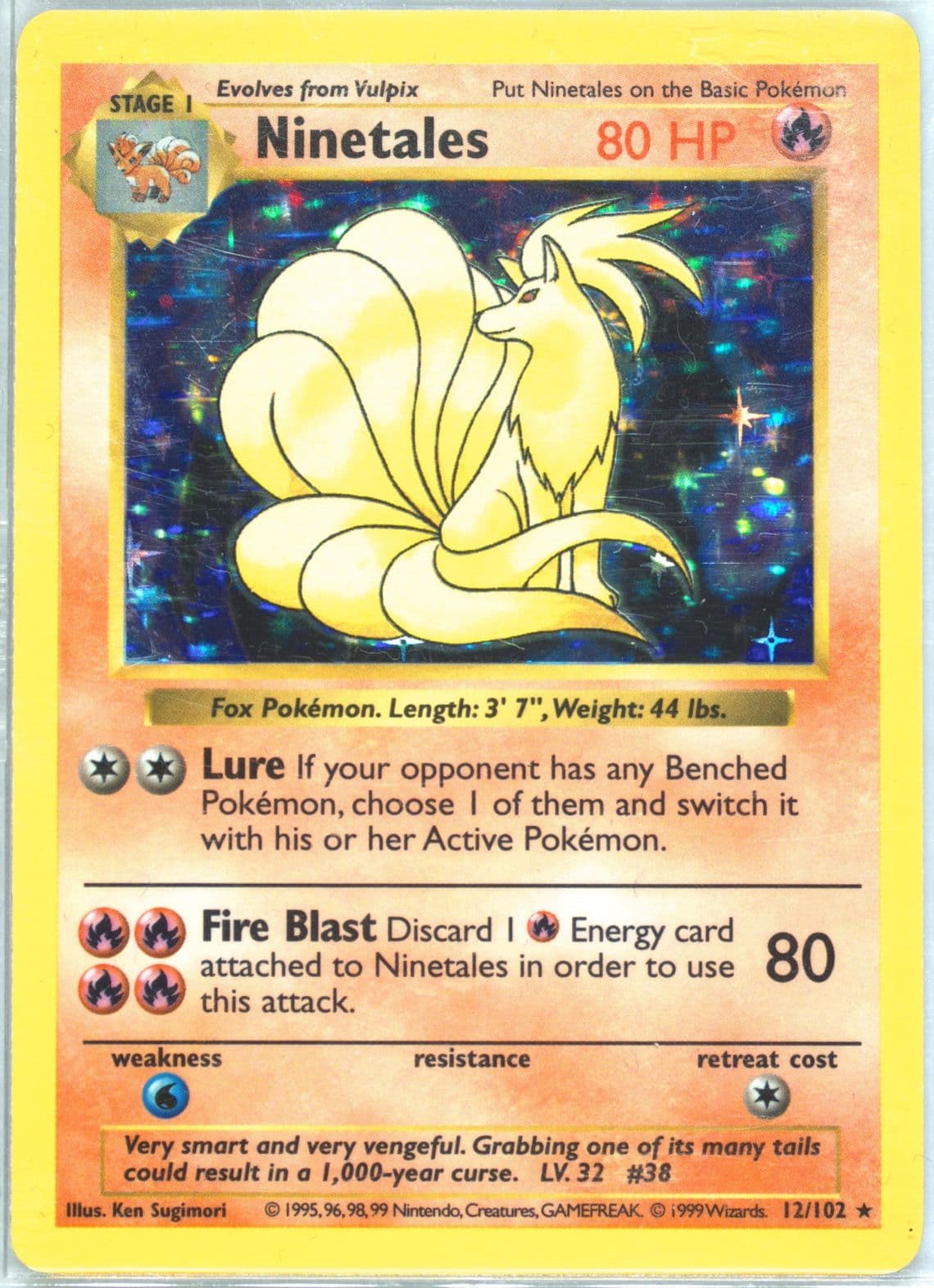 Ninetales-Holo Shadowless (12) 1999 Pokemon Game