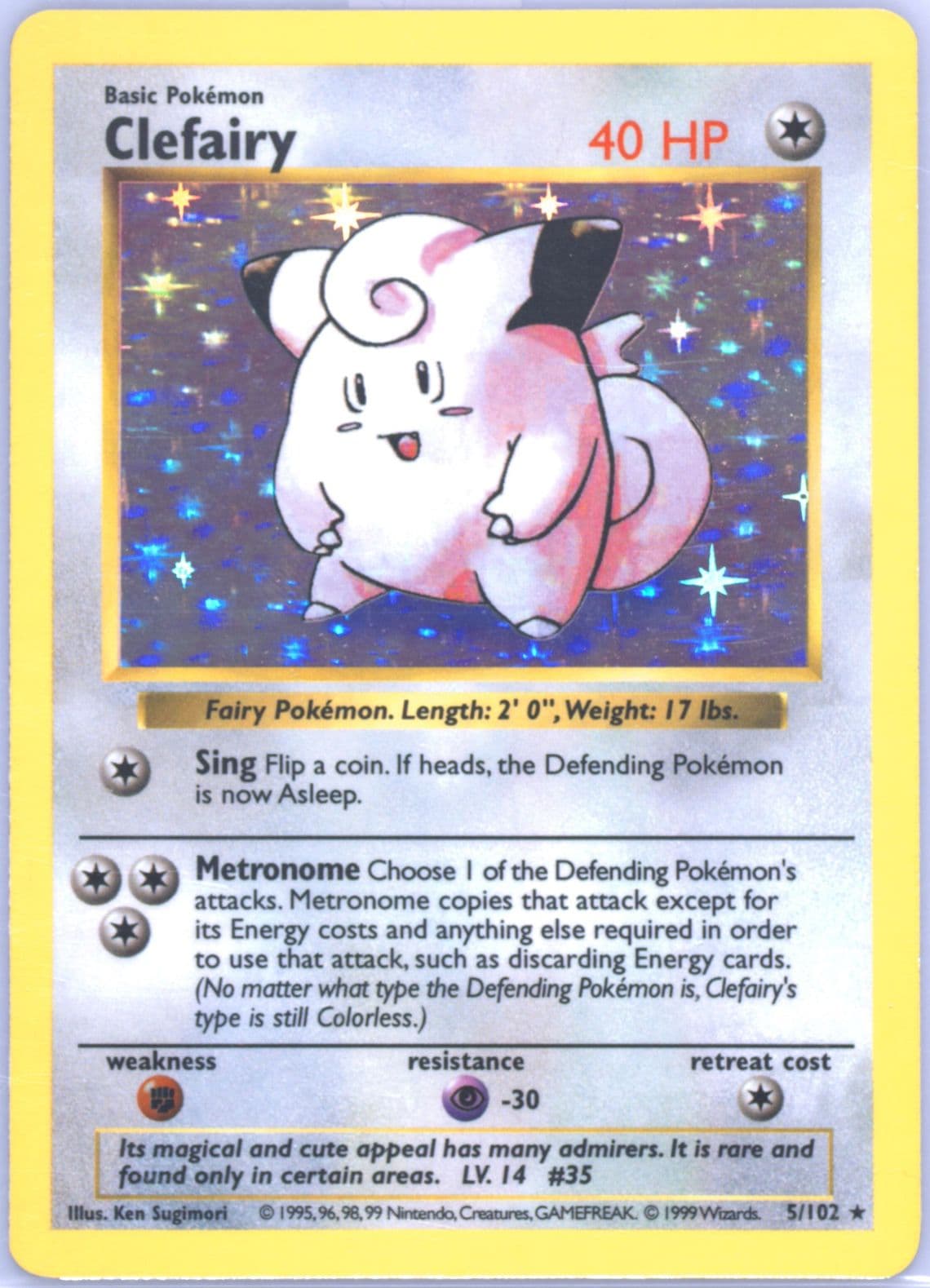 Clefairy-Holo Shadowless (5) 1999 Pokemon Game