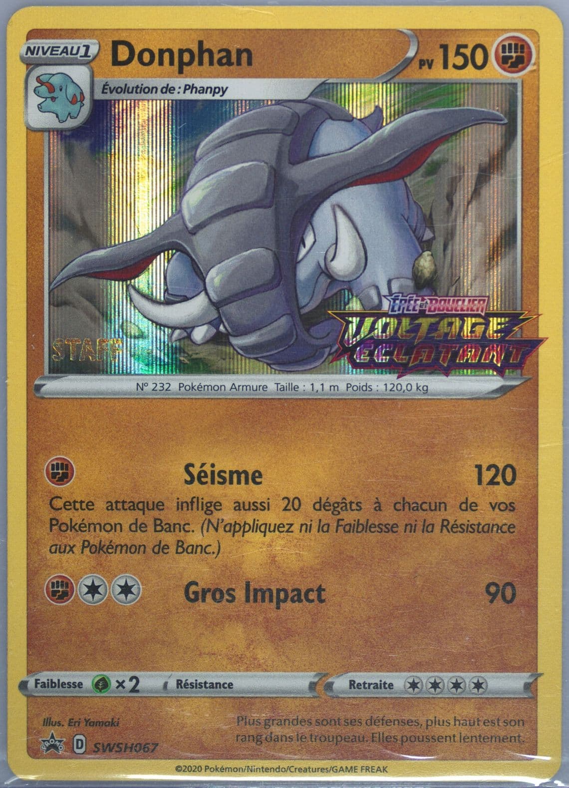 Donphan-Holo Prerelease-Staff-French (067) 2020 Pokemon Swsh Black Star Promo