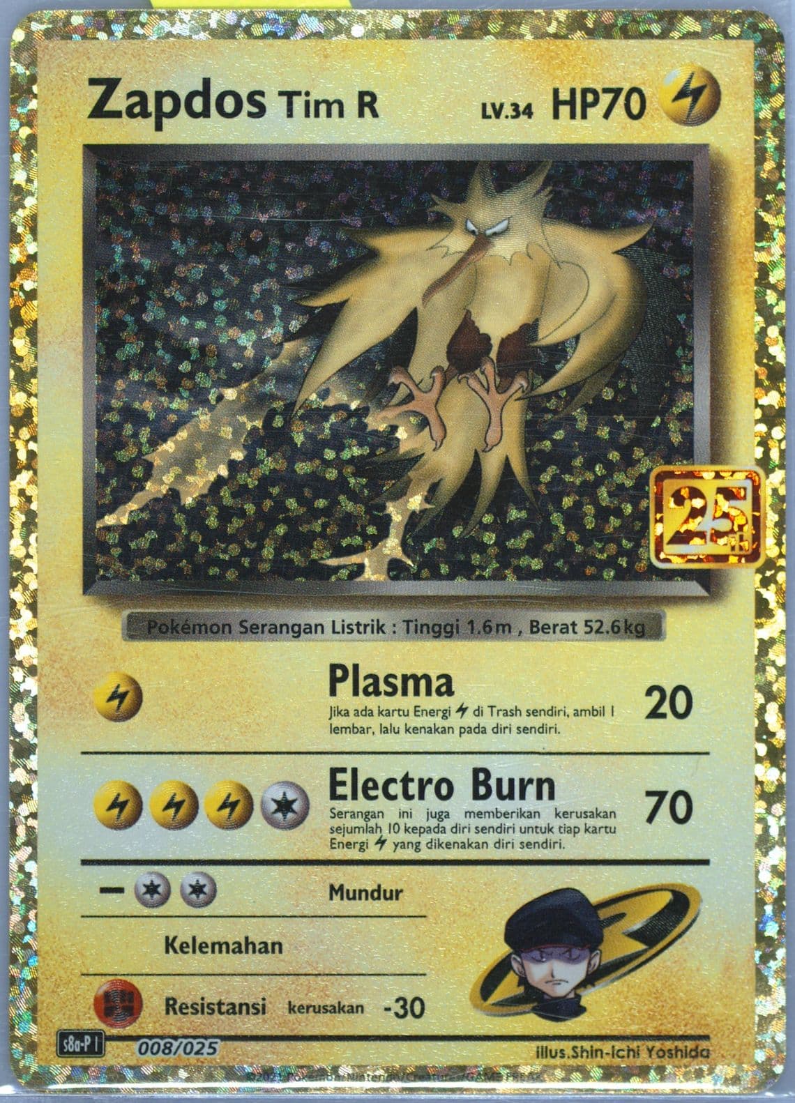 Zapdos Tim R-Holo (008) 2021 Pokemon Indonesian Promo Card Pack 25th Anniversary