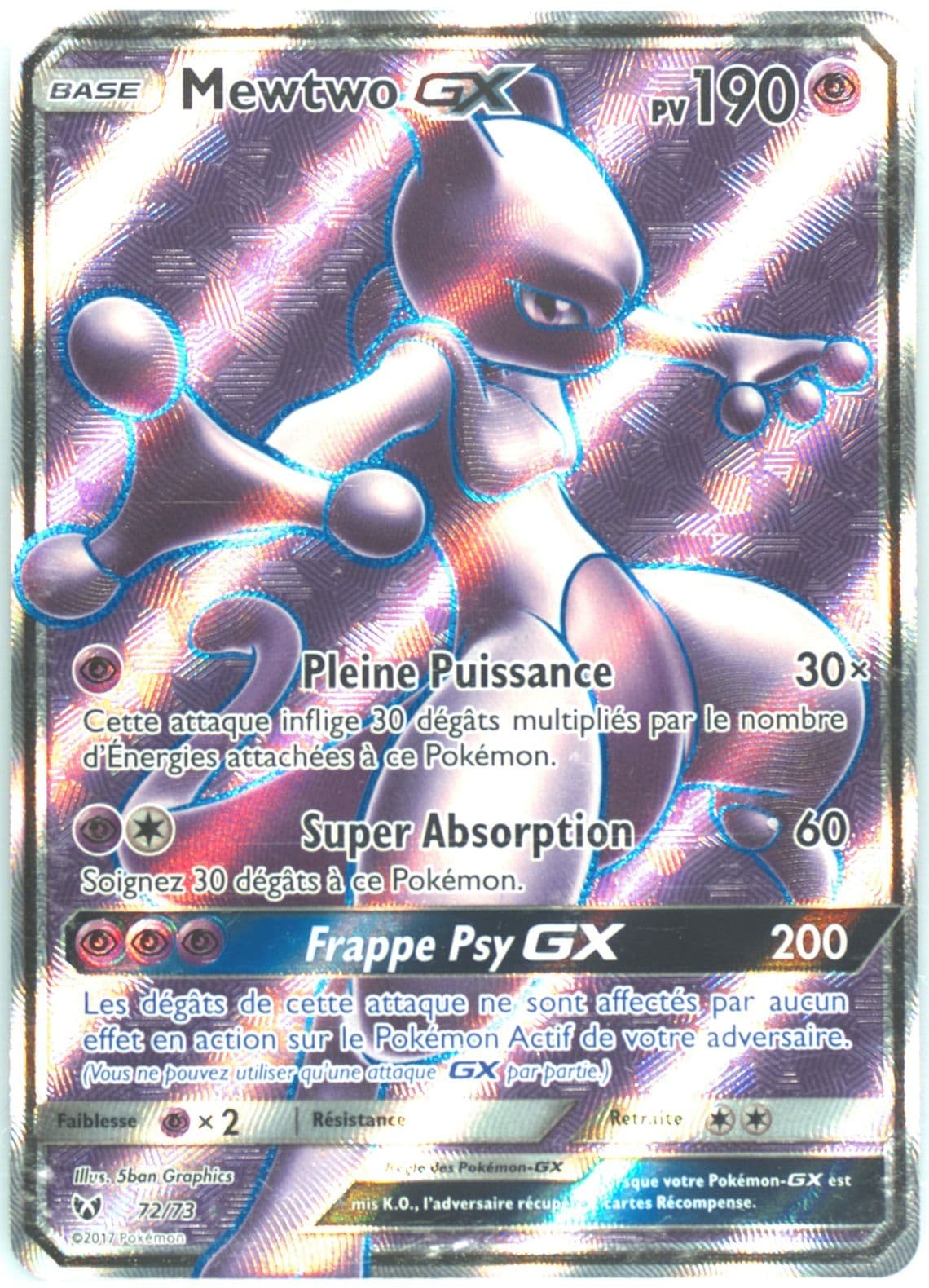Full Art/Mewtwo GX French (72) 2017 Pokemon Sun & Moon Shining Legends
