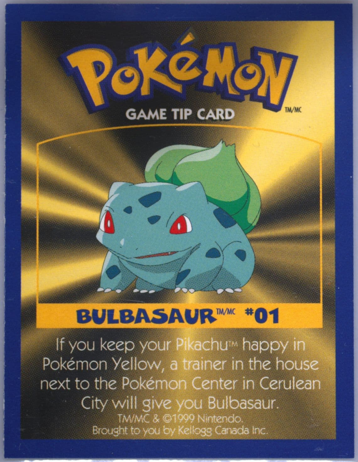 Bulbasaur 1999 Kellogg's Pokemon Game Tips