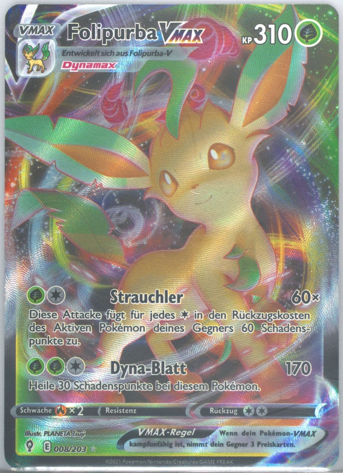 Full Art/Folipurba Vmax German (008) 2021 Pokemon Sword & Shield Evolving Skies