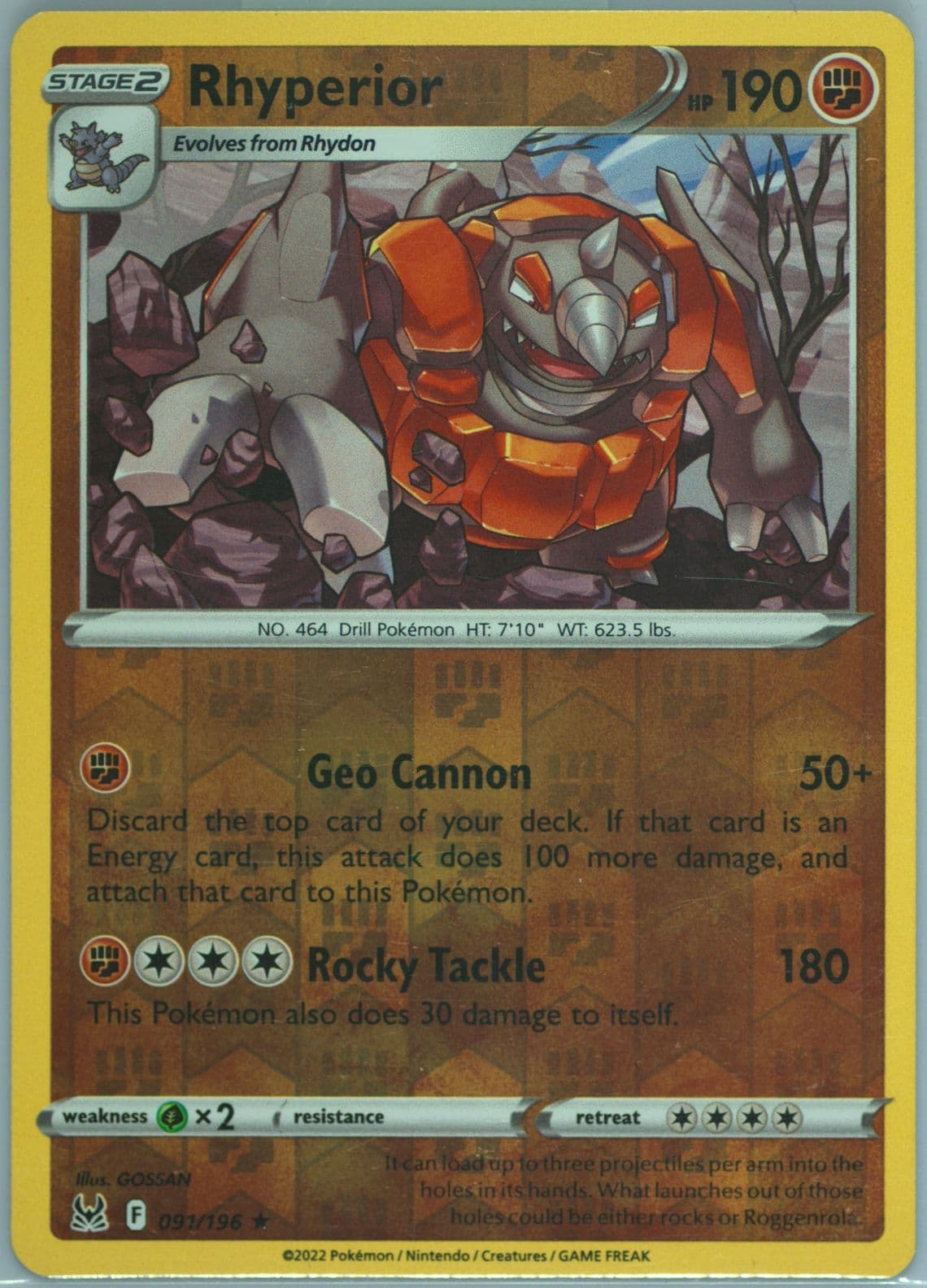 Rhyperior-Reverse Foil (091) 2022 Pokemon Sword & Shield Lost Origin