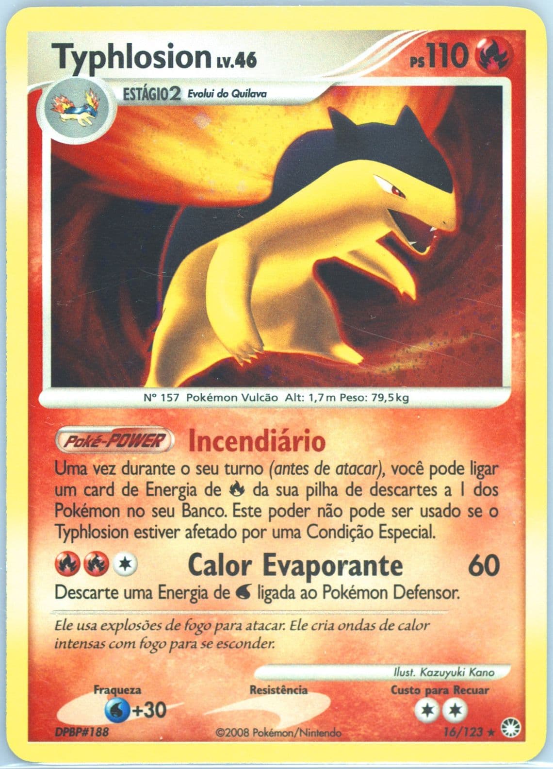 Typhlosion-Holo (16) 2008 Pokemon Portuguese Diamond & Pearl Mysterious Treasures