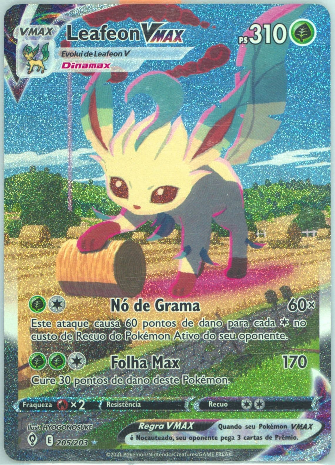 Full Art/Leafeon Vmax Portuguese-Secret (205) 2021 Pokemon Sword & Shield Evolving Skies