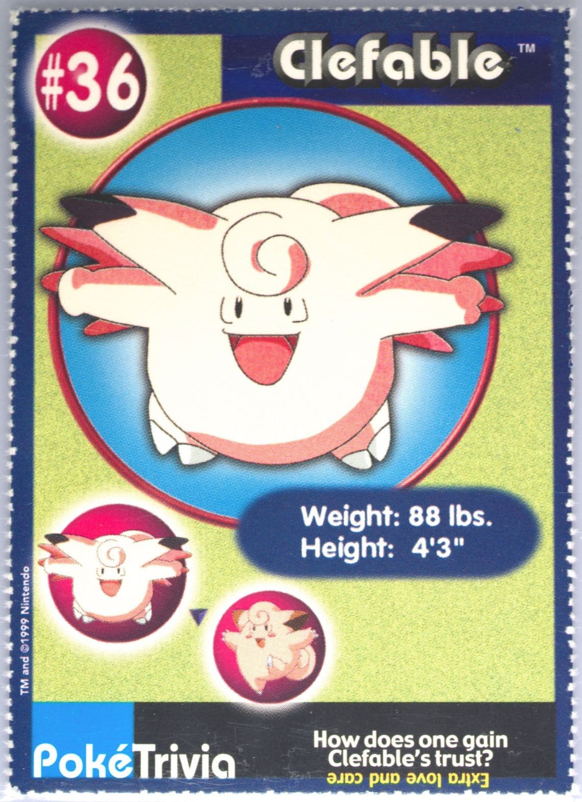 Clefable Perforated (36) 1999 Pokemon Burger King