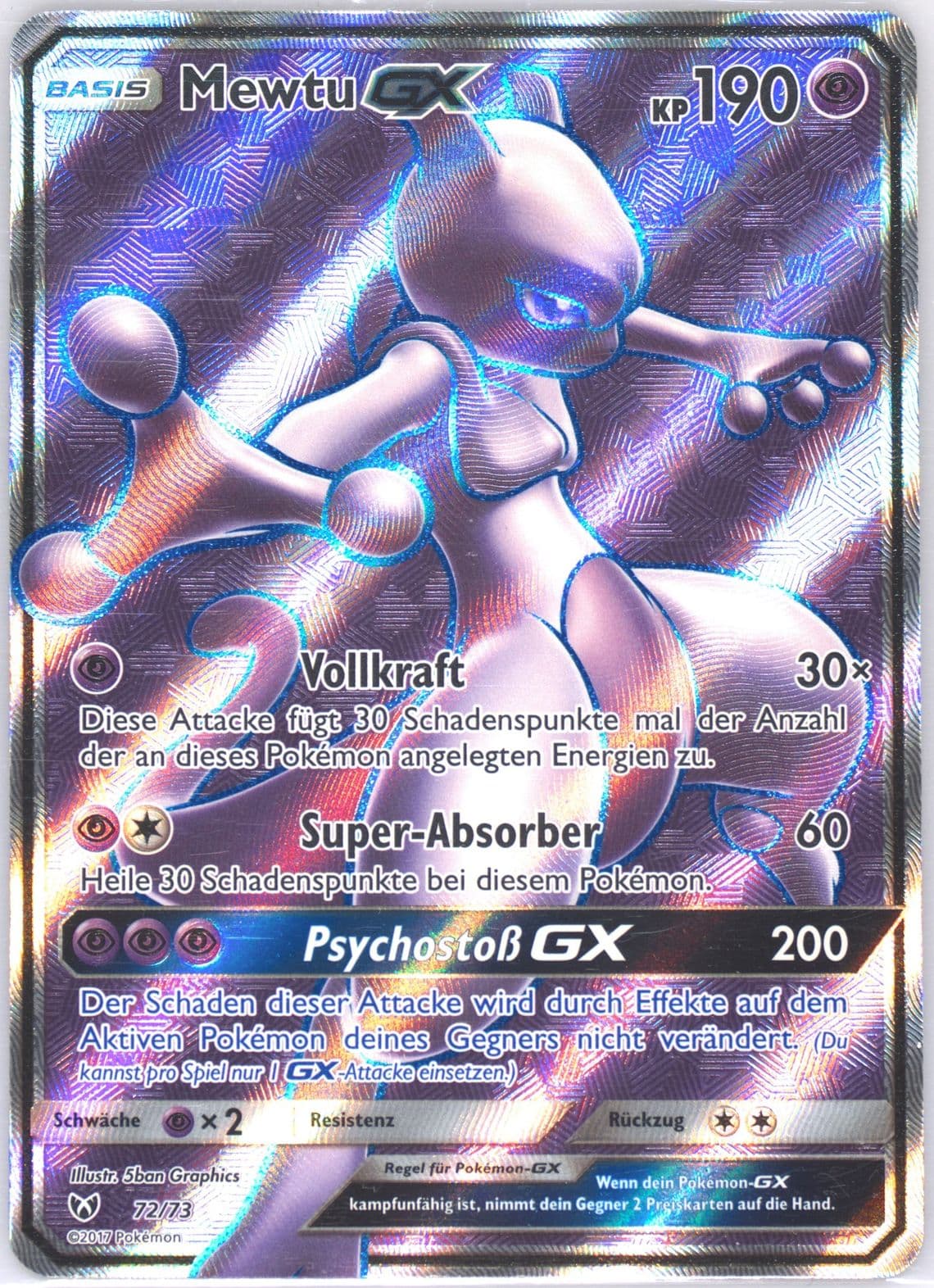 Full Art/Mewtu GX German (72) 2017 Pokemon Sun & Moon Shining Legends