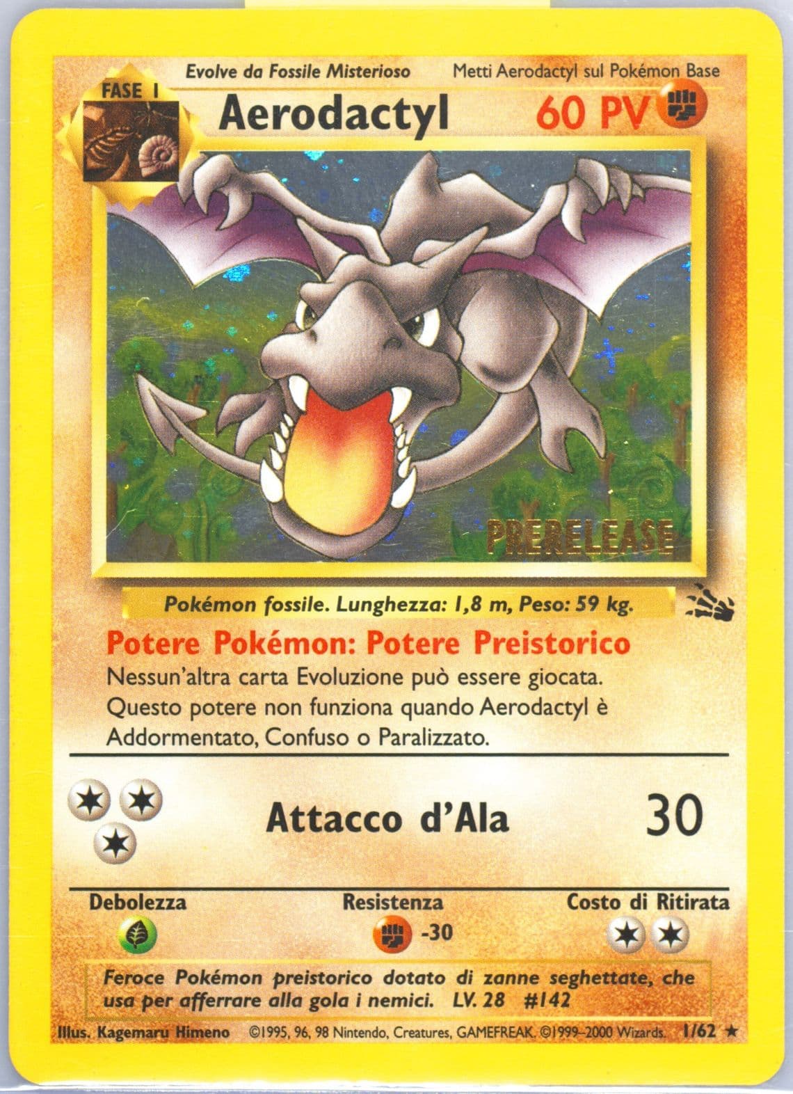 Aerodactyl-Holo Prerelease (1) 2000 Pokemon Italian Fossil