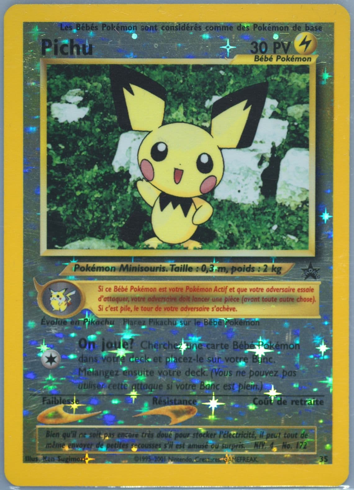 Pichu-Reverse Foil Pokemon League-French (35) 2001 Pokemon Promo Black Star