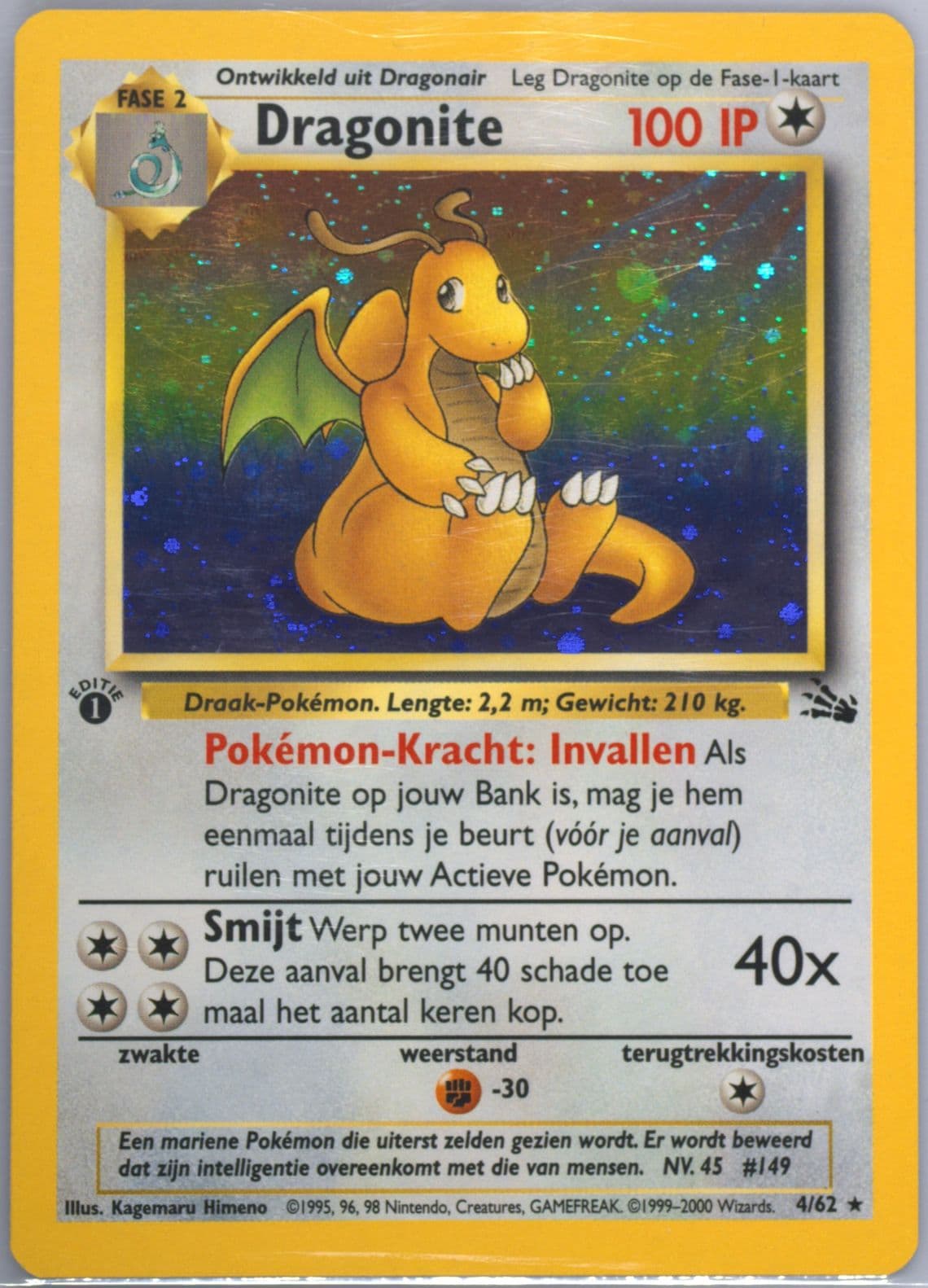 Dragonite-Holo 1st Edition (4) 2000 Pokemon Dutch Fossil