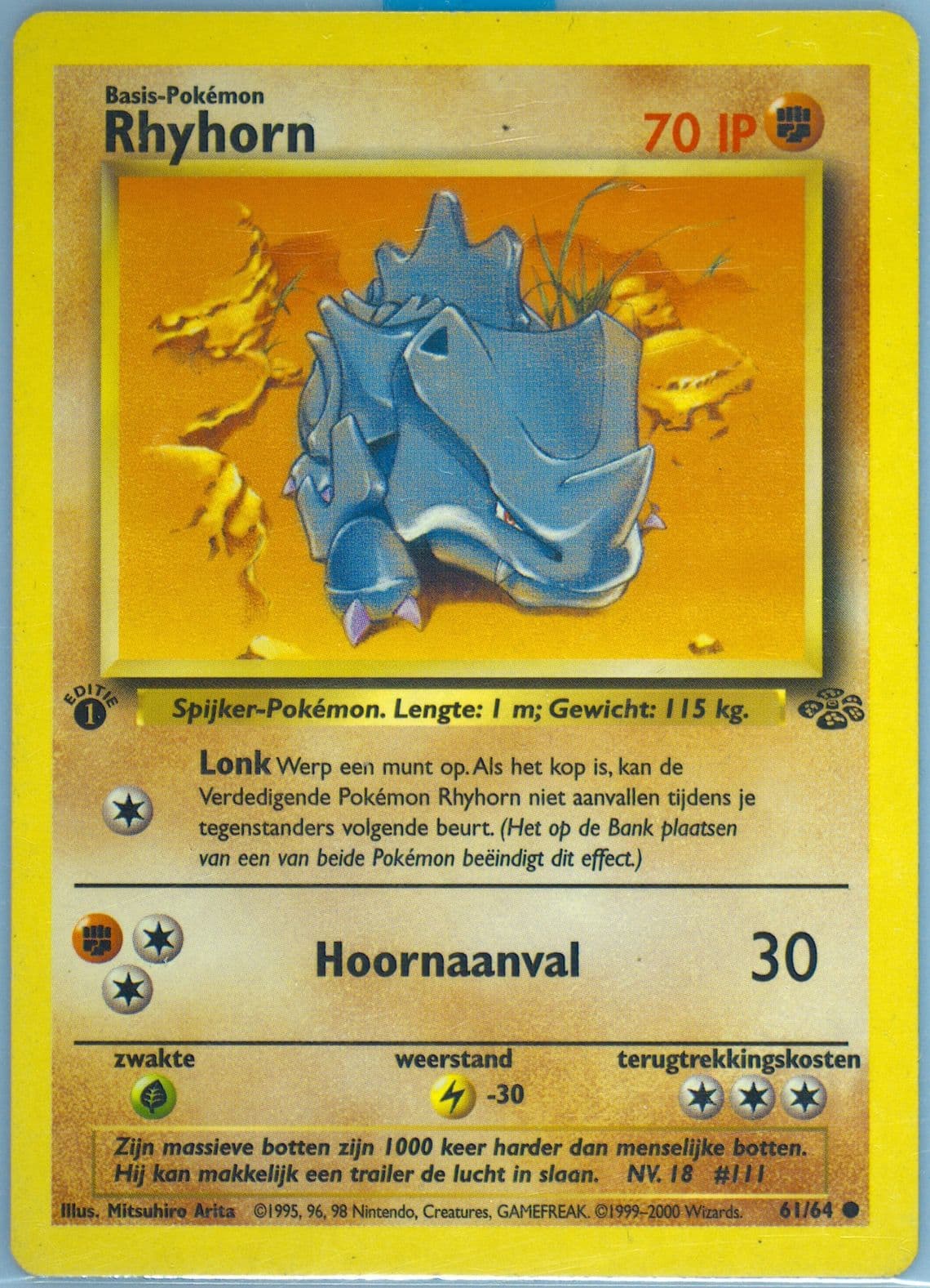 Rhyhorn 1st Edition (61) 2000 Pokemon Dutch Jungle