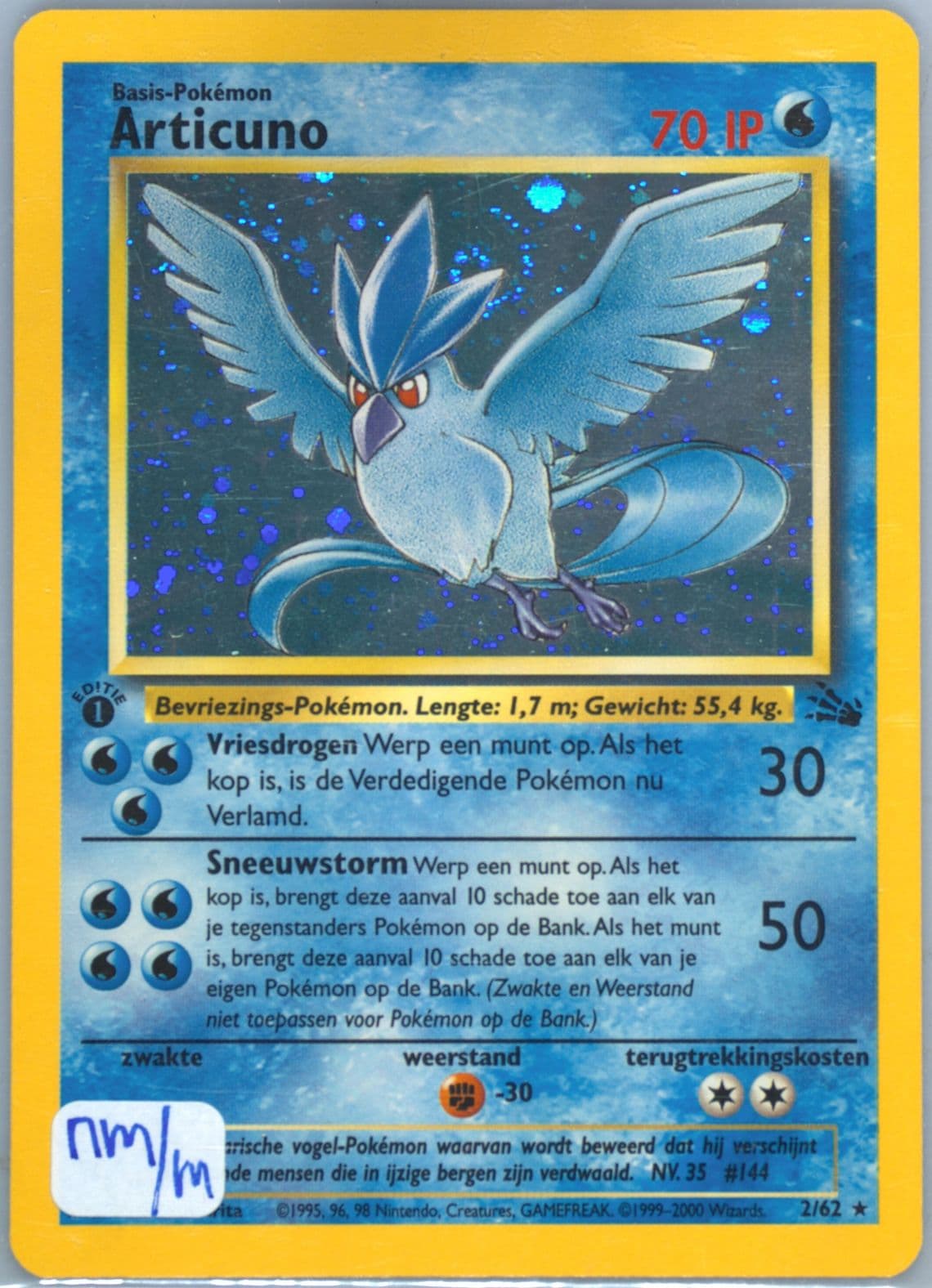 Articuno-Holo 1st Edition (2) 2000 Pokemon Dutch Fossil