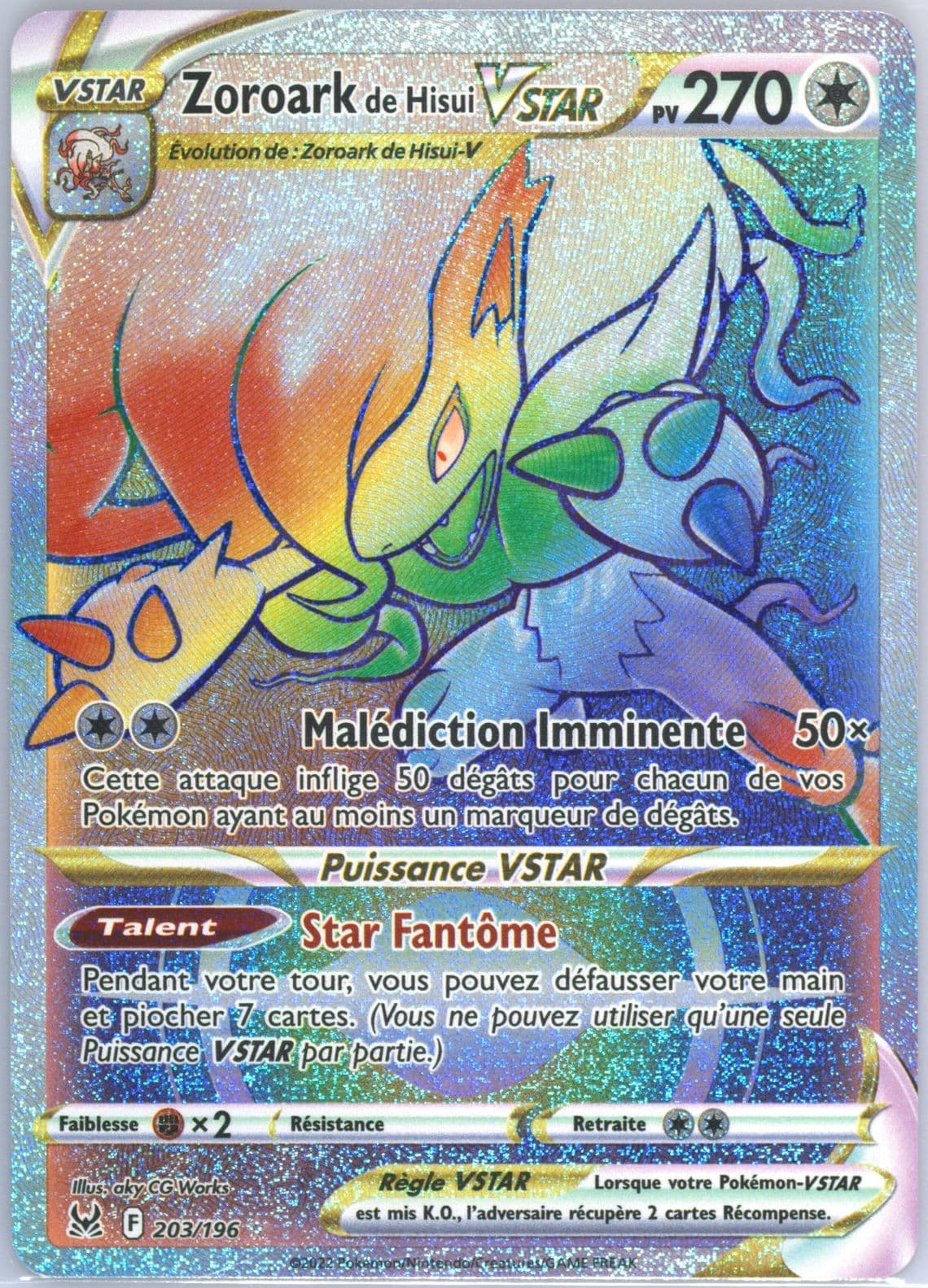 Full Art/Zoroark de Hisui Vstar French-Secret (203) 2022 Pokemon Sword & Shield Lost Origin