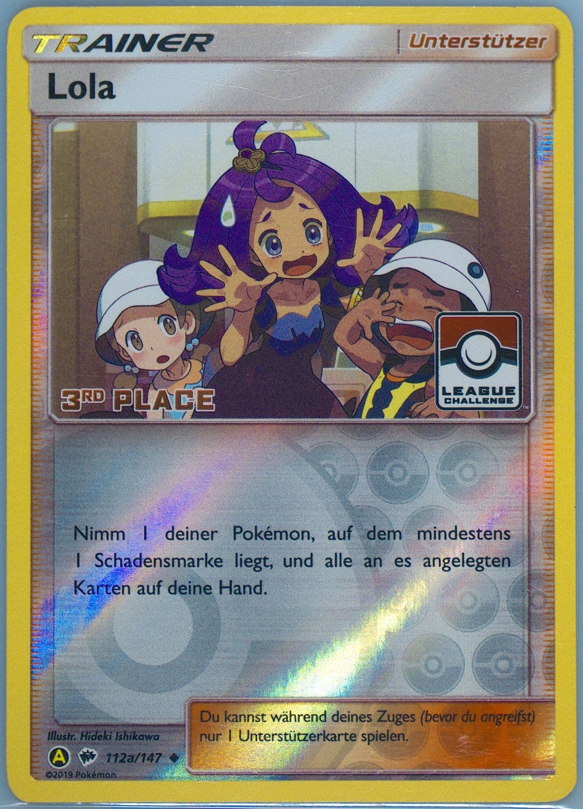 Lola-Reverse Foil 2019 Yellow Alternative Art 3rd Place Pokemon League-German (112a) 2017 Pokemon Sun & Moon Burning Shadows