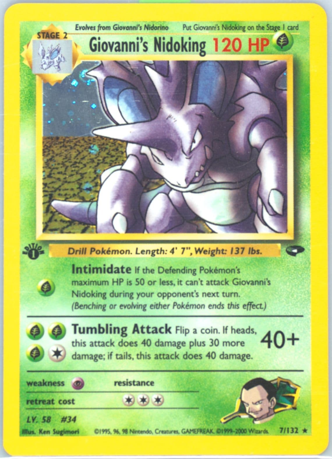 Giovanni's Nidoking Holo-1st Edition (7) 2000 Pokemon Gym Challenge