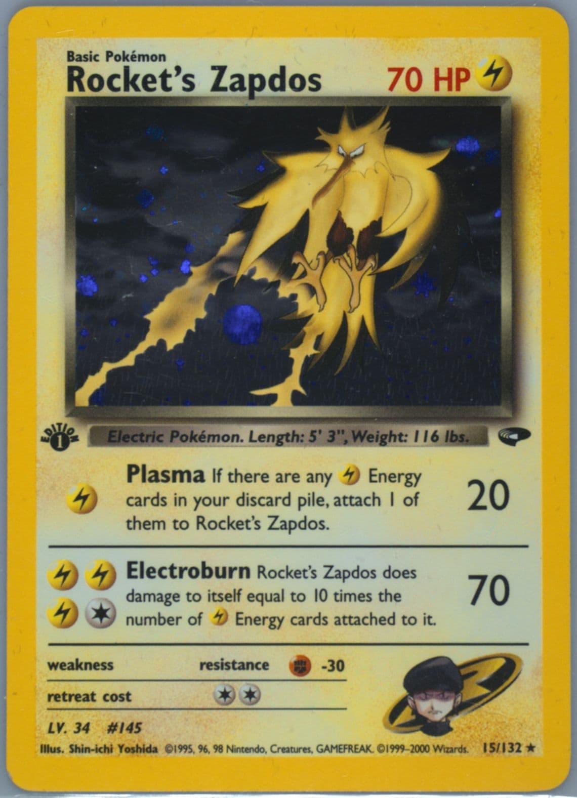 Rocket's Zapdos Holo-1st Edition (15) 2000 Pokemon Gym Challenge