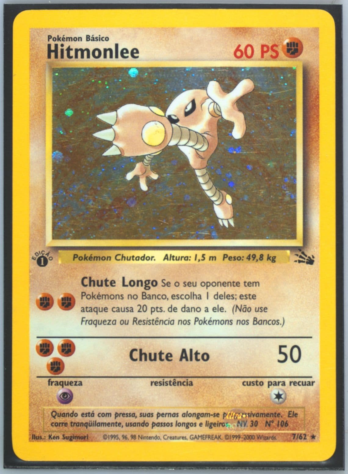 Hitmonlee-Holo 1st Edition (7) 2000 Pokemon Portuguese Fossil
