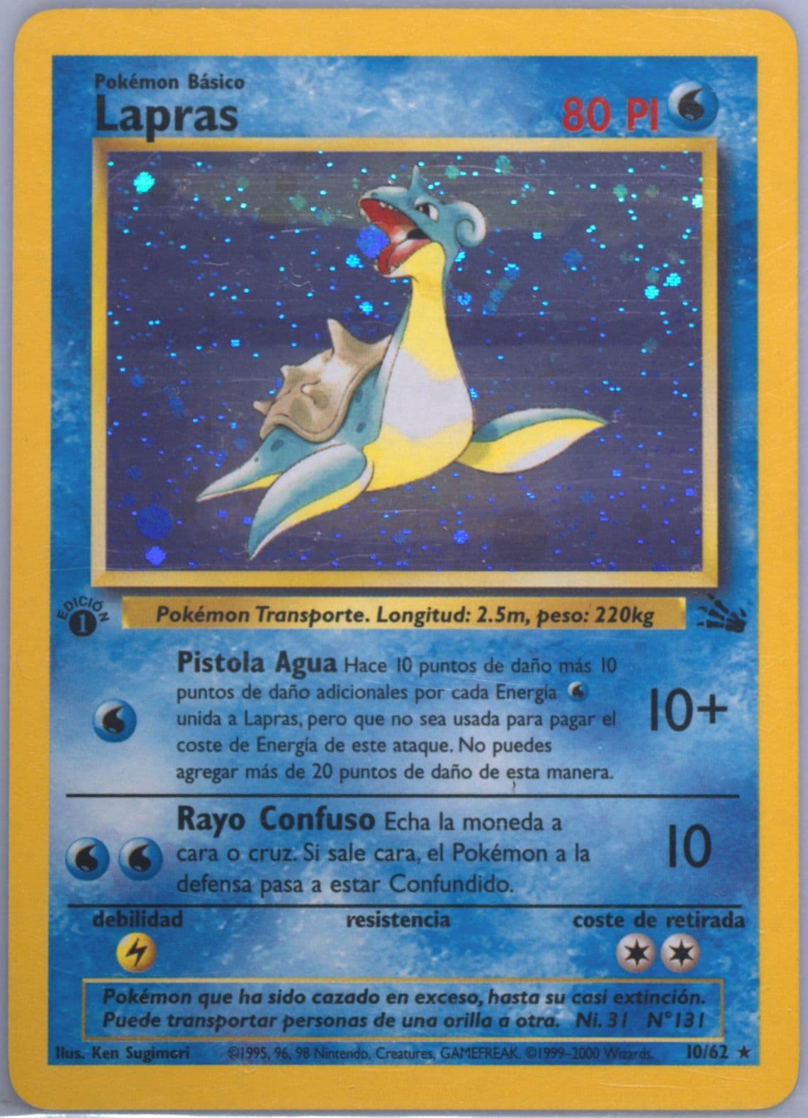 Lapras-Holo 1st Edition (10) 2000 Pokemon Spanish Fossil