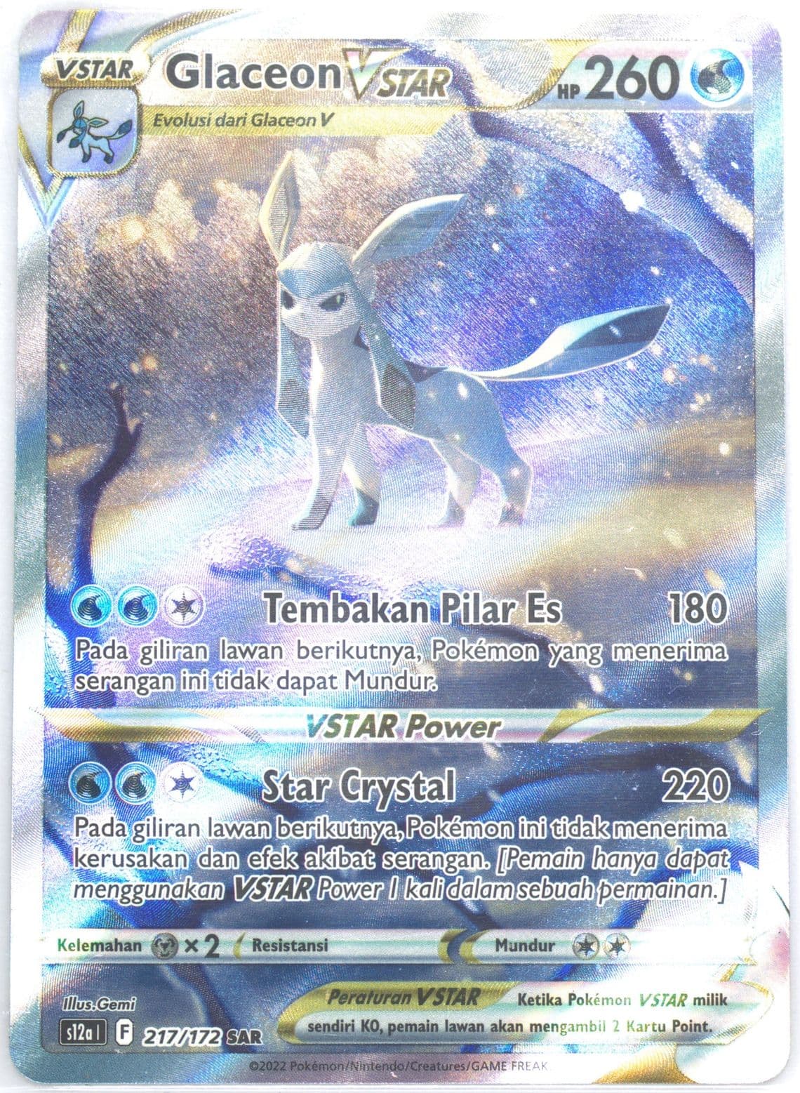 Full Art/Glaceon Vstar (217) 2022 Pokemon Indonesian Sword & Shield Vstar Universe
