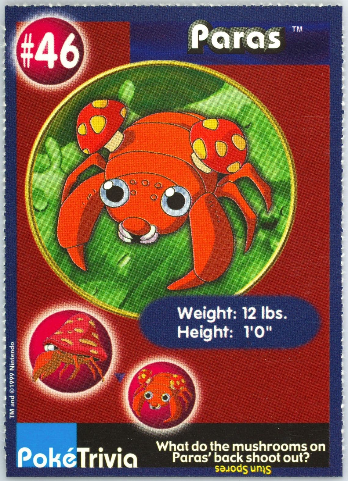 Paras Perforated (46) 1999 Pokemon Burger King