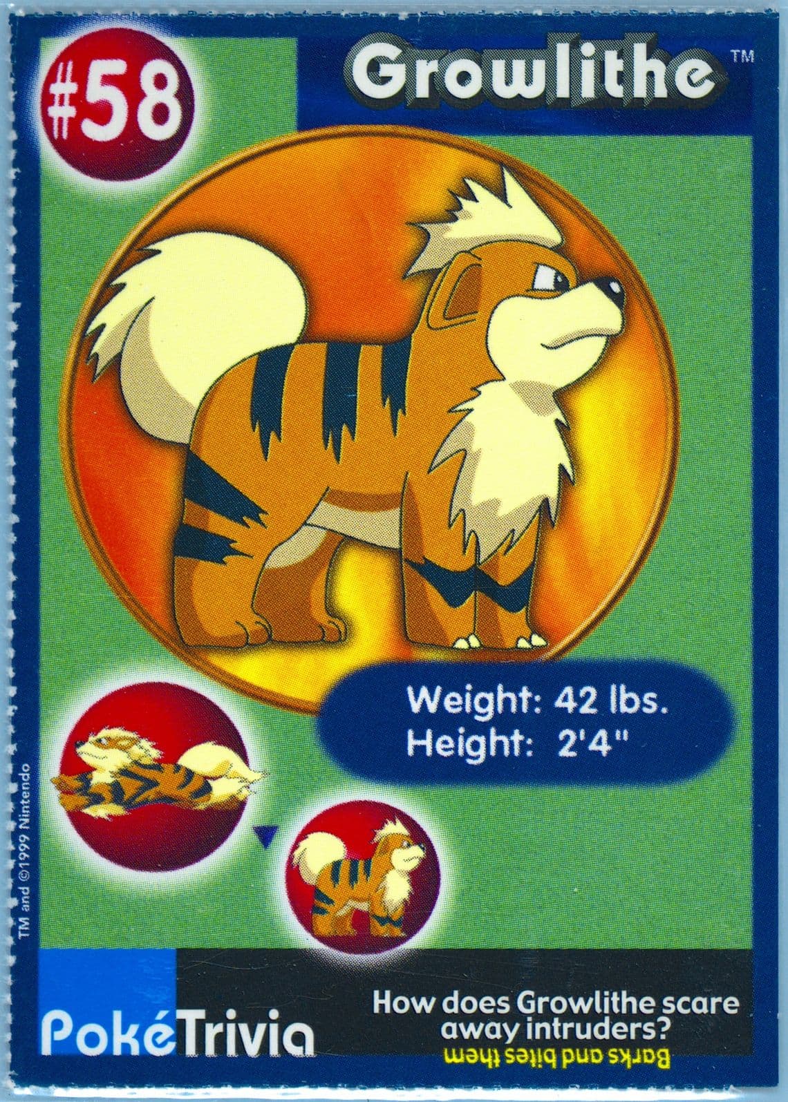Growlithe Perforated (58) 1999 Pokemon Burger King