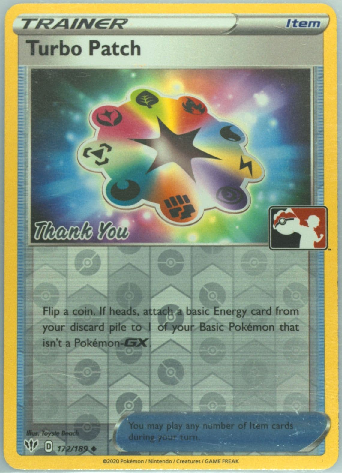 Turbo Patch-Reverse Foil Thank You Stamp (172) 2020 Pokemon Sword & Shield Darkness Ablaze
