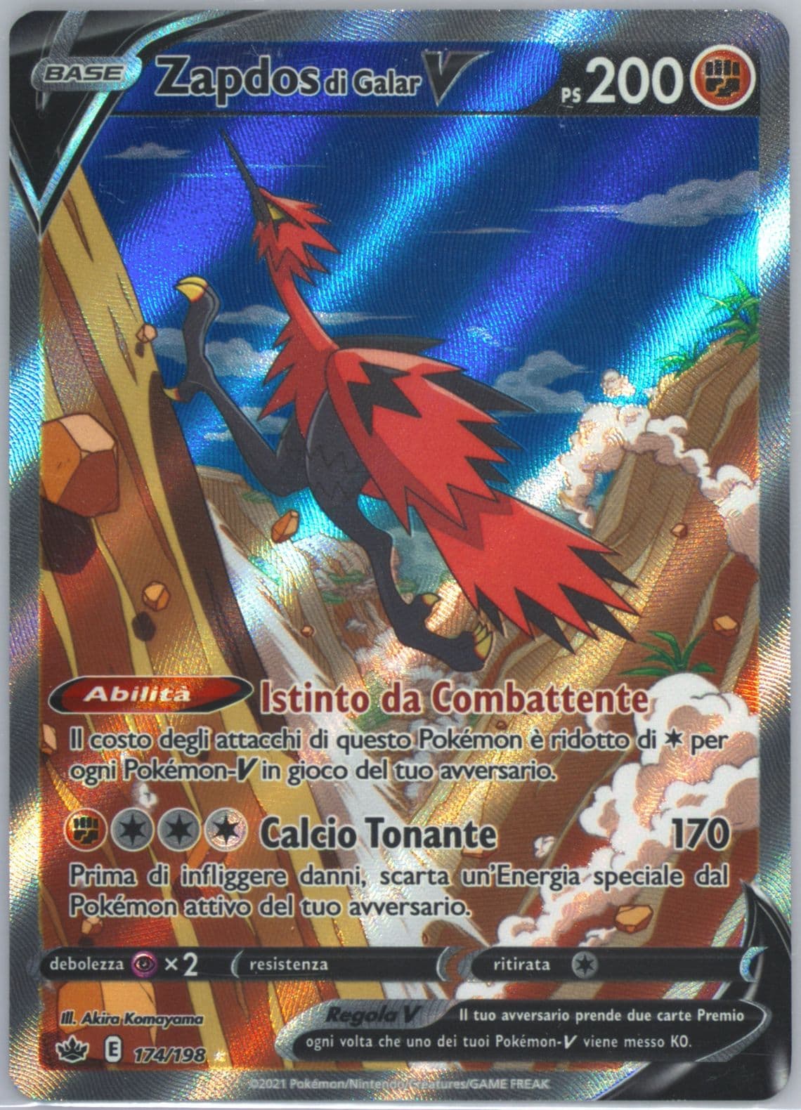 Full Art/Zapdos DI Galar V Italian (174) 2021 Pokemon Sword & Shield Chilling Reign