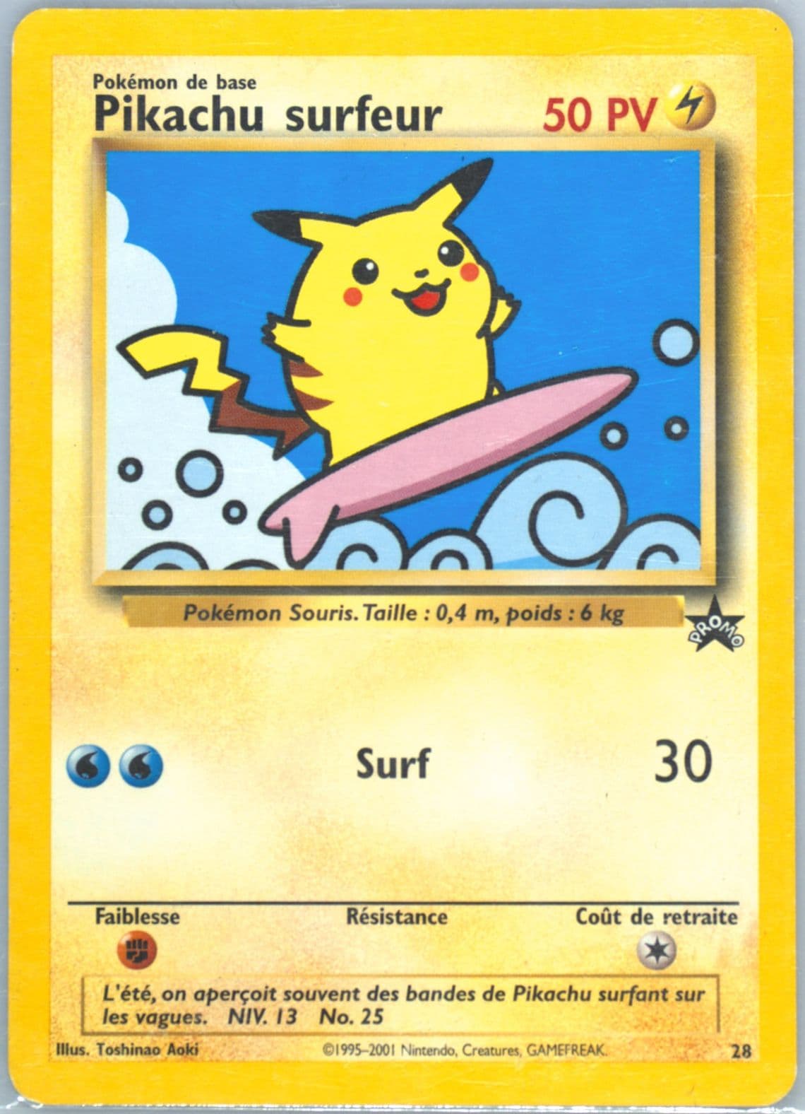 Pikachu Surfeur French (28) 2001 Pokemon Promo Black Star