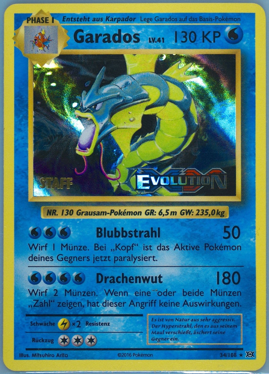 Garados-Reverse Foil Staff-German (34) 2016 Pokemon XY Evolutions