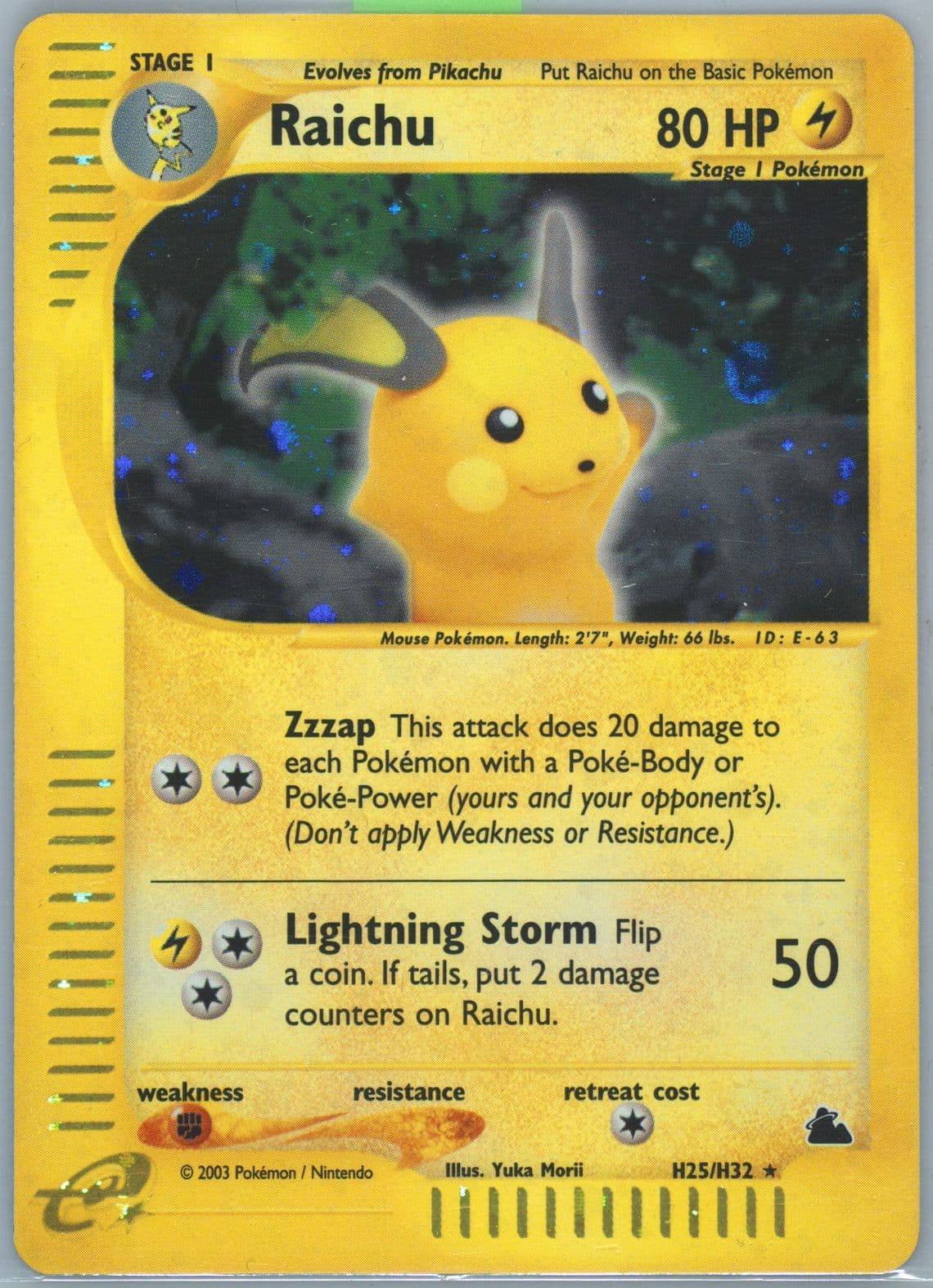 Raichu-Holo (H25) 2003 Pokemon Skyridge