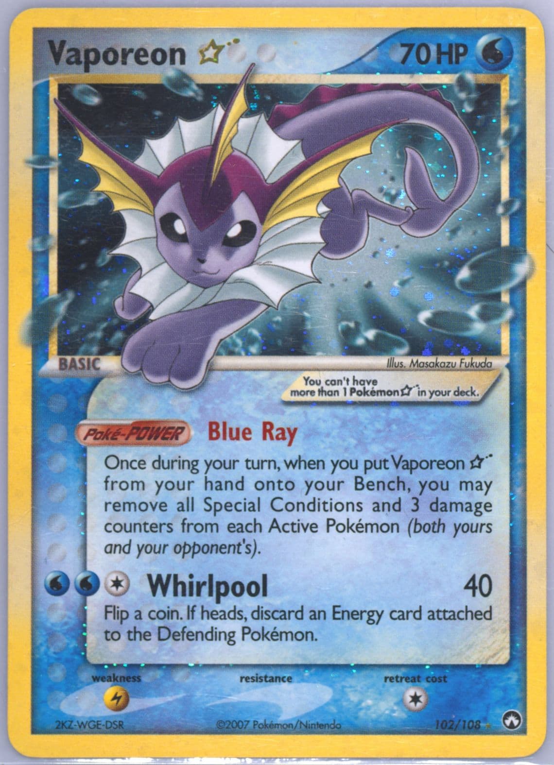 Vaporeon-Holo Gold Star (102) 2007 Pokemon EX Power Keepers