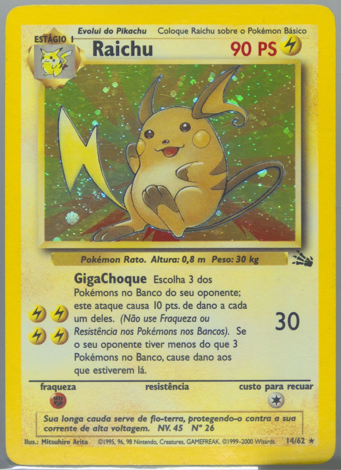 Raichu-Holo (14) 2000 Pokemon Portuguese Fossil