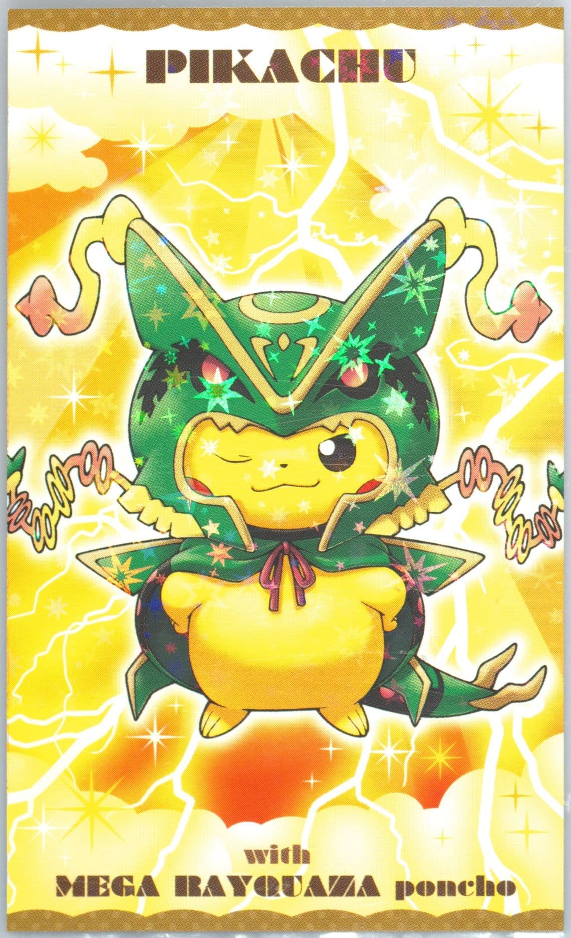 Poncho-Wearing Pikachu Mega Campaign Business Card-Mega Rayquaza-Stamped () 2015 Pokemon Japanese XY Promo