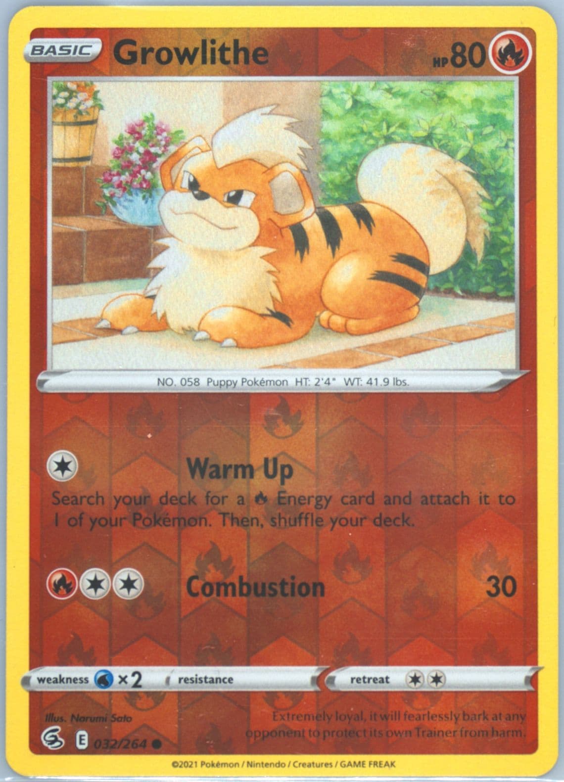 Growlithe-Reverse Foil (032) 2021 Pokemon Sword & Shield Fusion Strike