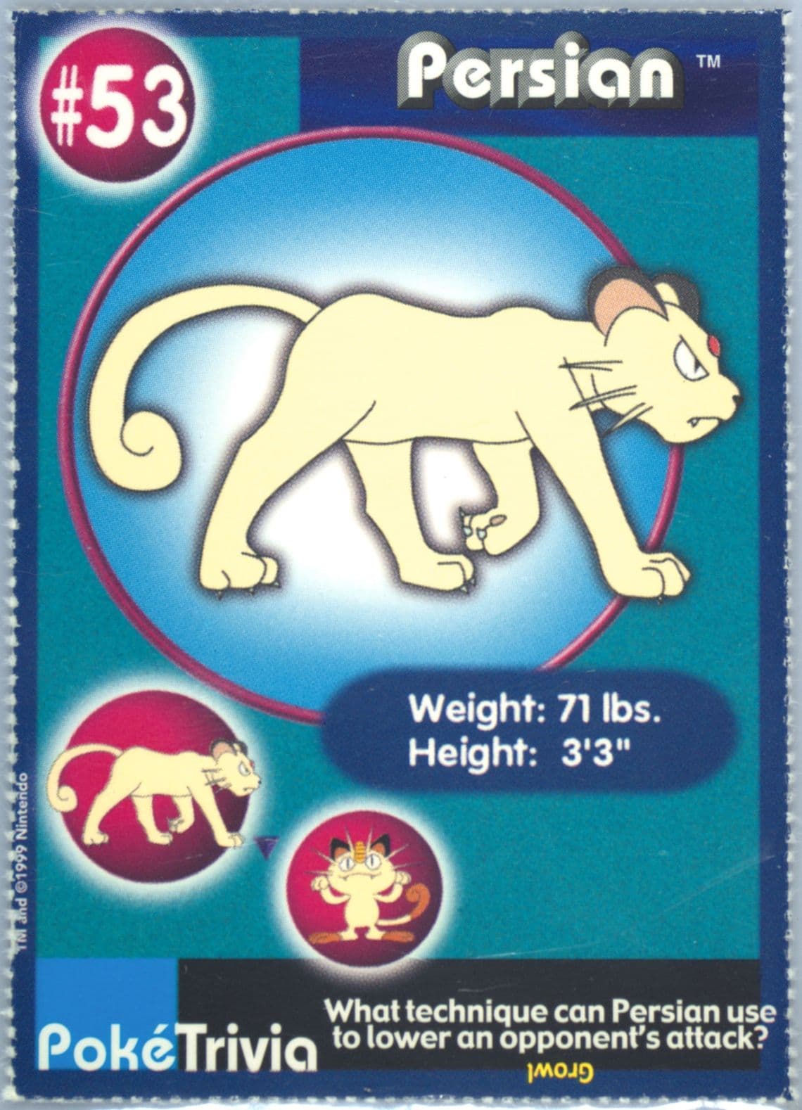 Persian Perforated (53) 1999 Pokemon Burger King