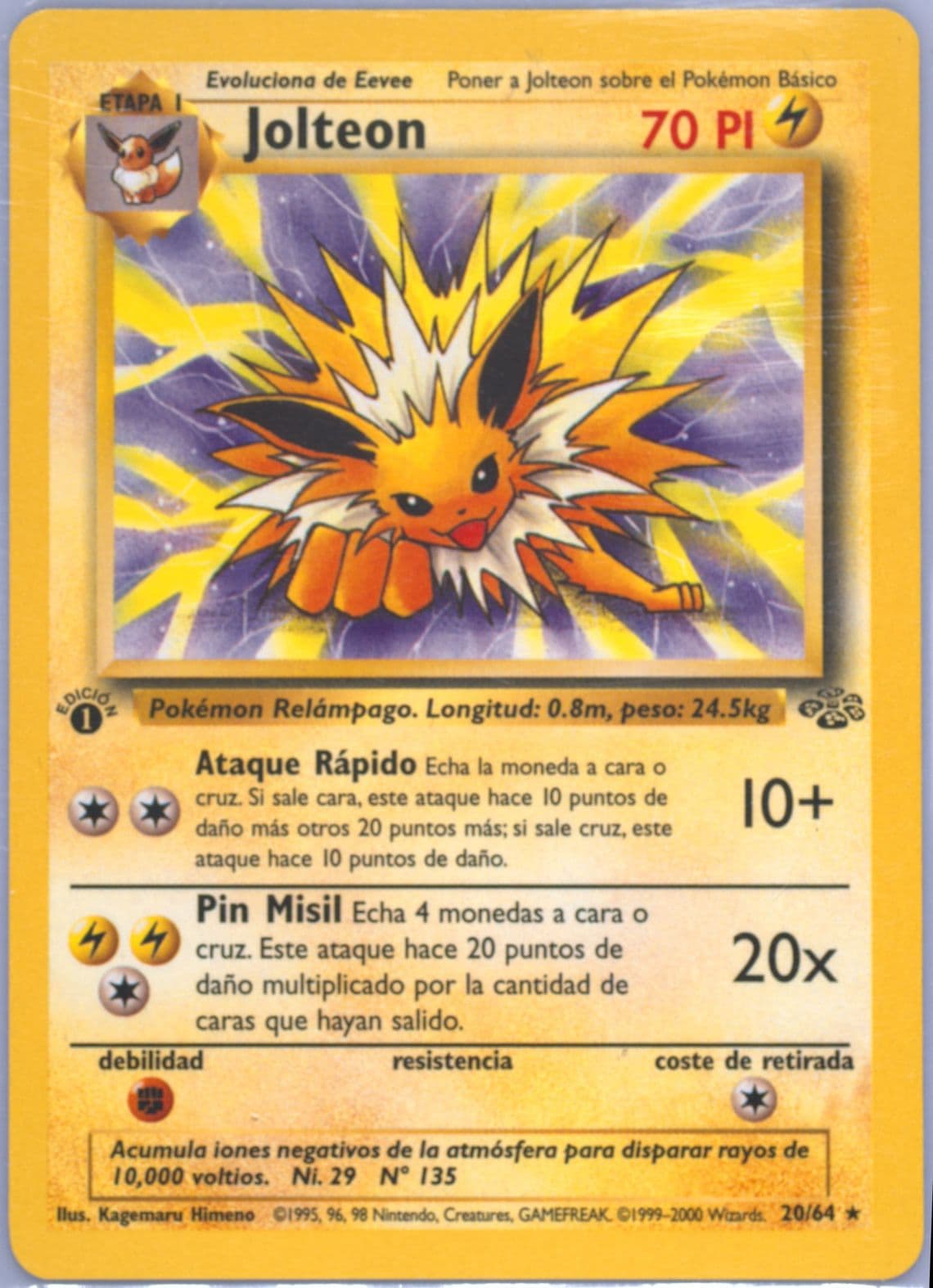 Jolteon-Holo 1st Edition (4) 2000 Pokemon Spanish Jungle