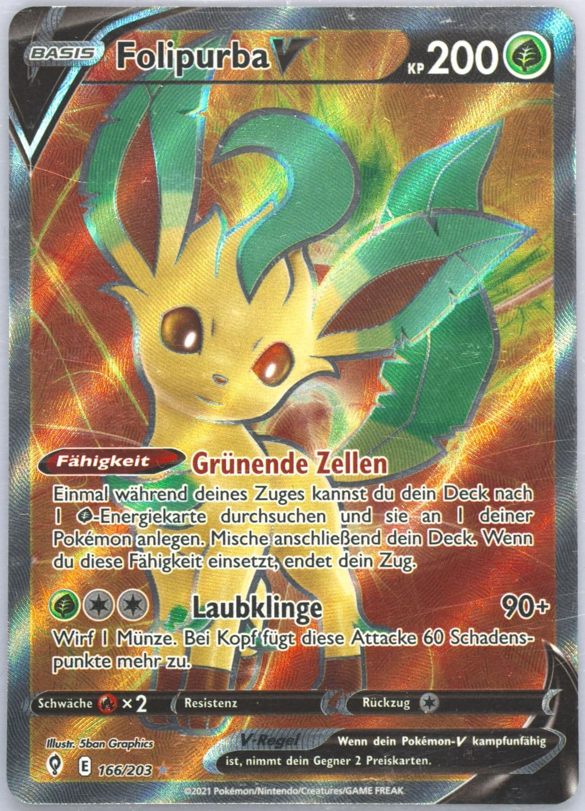 Full Art/Folipurba V German (166) 2021 Pokemon Sword & Shield Evolving Skies