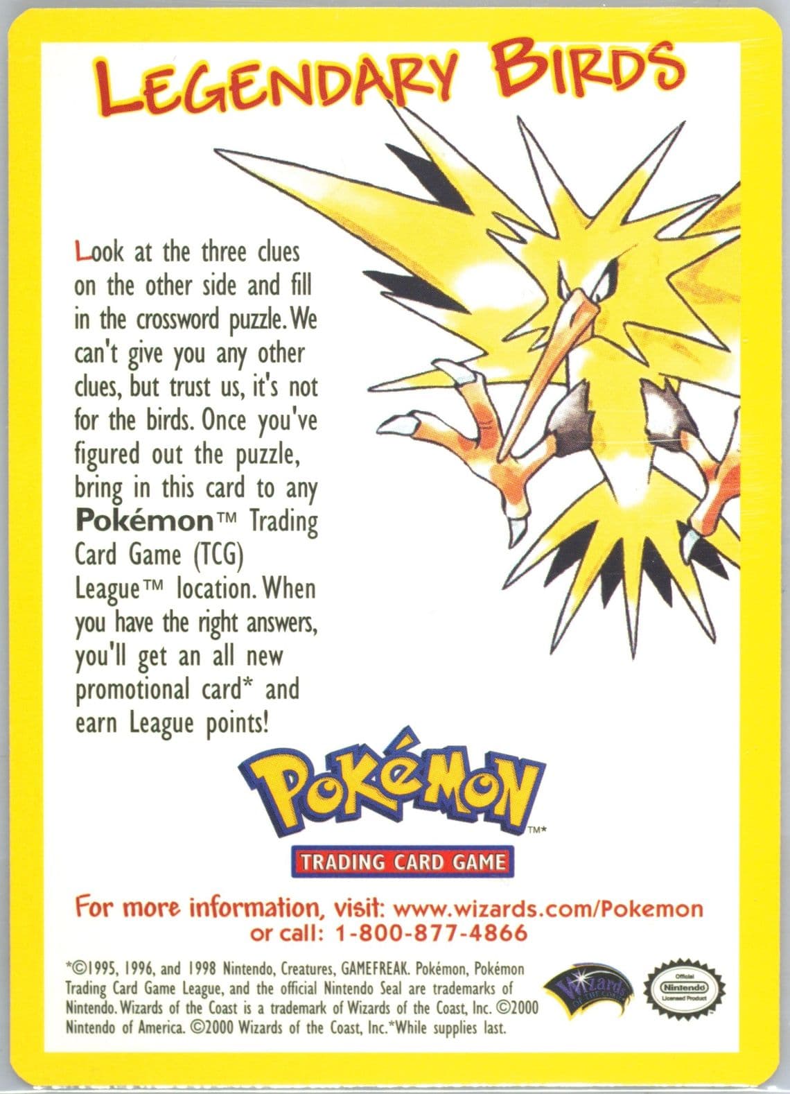 Legendary Birds 2000 Pokemon Insert Cards
